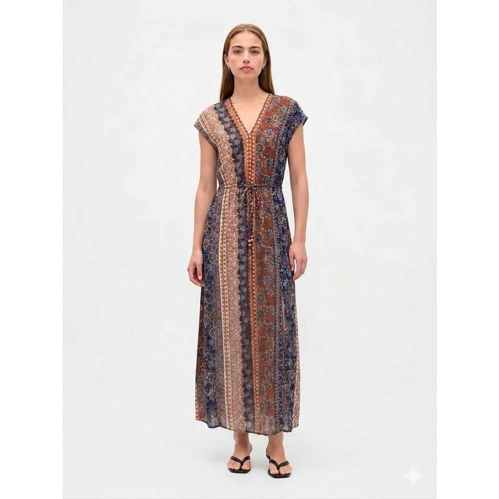 Alchemy Thread Boho Floral Maxi Dress Size L V Neck Festival Coastal Cowgirl